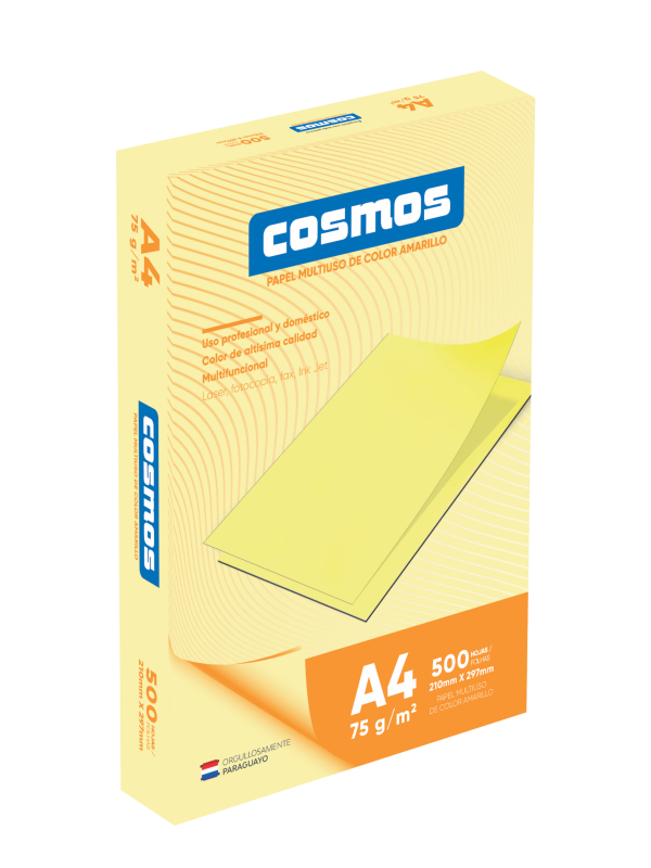 Resma papel Color Amarillo A4 75 Grs (Caja x10) COSMOS