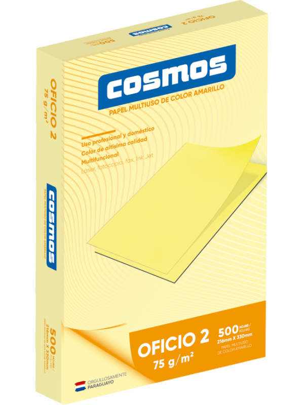 Resma papel Color Amarillo Oficio 75 Grs (Caja x10) COSMOS