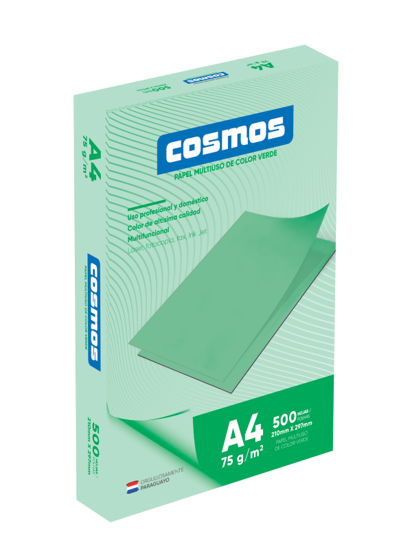 Resma papel Color Verde A4 75 Grs (Caja x10) COSMOS