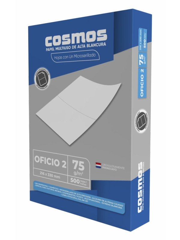 Resma 1 Microserillado en el medio tamaño Oficio 75 Grs (x500) COSMOS